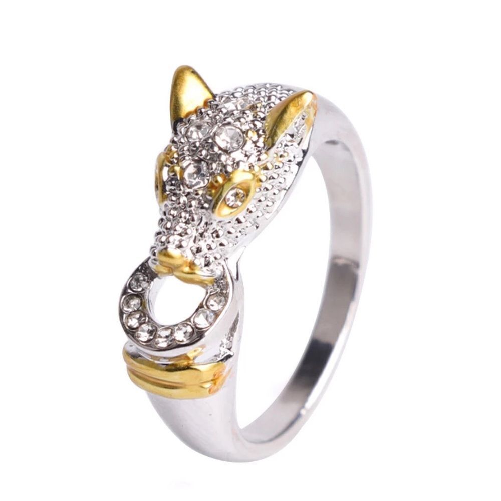💎A087💎 *NEW SILVER PLATED DIAMOND LEOPARD HEAD RING
